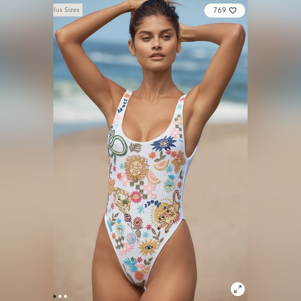 NWT Anthropologie Oceanis Sunny Snake Beaded One-Piece Swimsuit Runs Small
